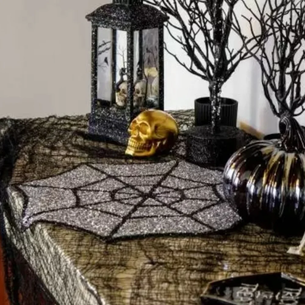 x4 Sparkles Home Spider Web Halloween Luminous Rhinestone Placemats Charger Set